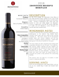 2018 Ironstone Reserve Meritage – Fact Sheet