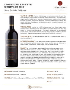 2020 Ironstone Reserve Meritage – Fact Sheet
