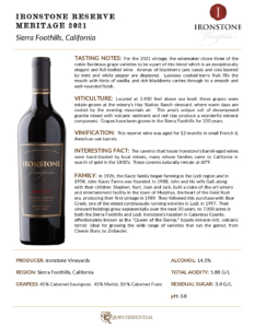 2021 Ironstone Reserve Meritage – Fact Sheet