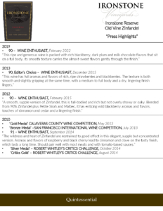 Ironstone Reserve Old Vine Zinfandel – Press Highlights
