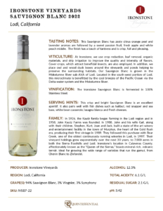 2022 Ironstone Sauvignon Blanc – Fact Sheet