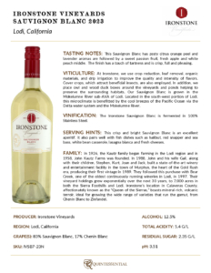 2023 Ironstone Sauvignon Blanc – Fact Sheet