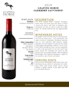 2019 Leaping Horse Cabernet Sauvignon – Fact Sheet