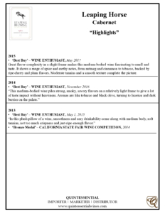 Leaping Horse Cabernet Sauvignon – Press Highlights