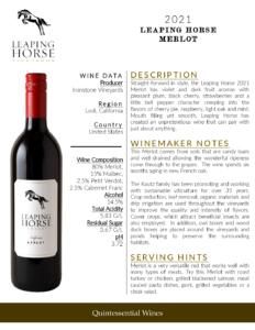 2021 Leaping Horse Merlot – Fact Sheet