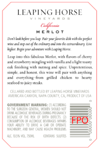 Leaping Horse Merlot – Back Label – Non-Vintage