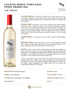 2021 Leaping Horse Pinot Grigio – Fact Sheet