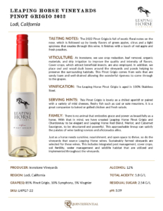 2022 Leaping Horse Pinot Grigio – Fact Sheet