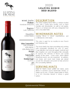 2020 Leaping Horse Red Blend – Fact Sheet