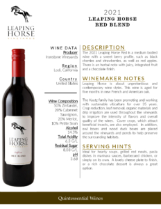 2021 Leaping Horse Red Blend – Fact Sheet
