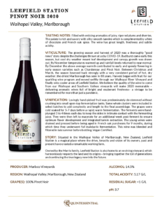 2020 Leefield Station Pinot Noir – Fact Sheet