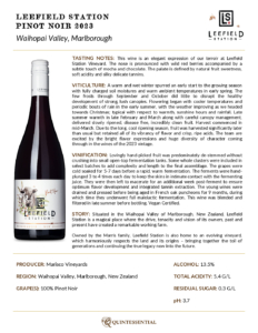 2023 Leefield Station Pinot Noir – Fact Sheet