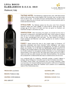 2019 Luca Bosio Barbaresco DOCG – Fact Sheet