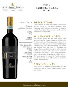 2017 Luca Bosio Barbera d’Alba ‘Egidio’ – Fact Sheet