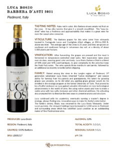 2021 Luca Bosio Barbera d’Asti DOCG – Fact Sheet