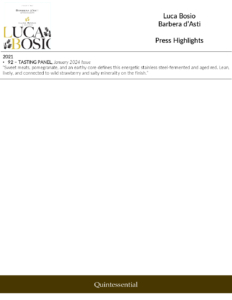 Luca Bosio Barbera d’Asti DOCG – Accolade Sell Sheet