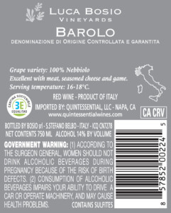 Luca Bosio Barolo DOCG – Back Label – Non-Vintage