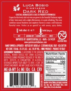 Luca Bosio Dark Red Semi Sweet – Back Label
