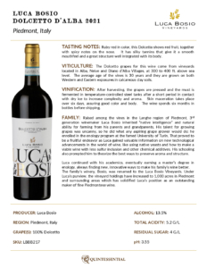 2021 Luca Bosio Dolcetto d’Alba DOC – Fact Sheet