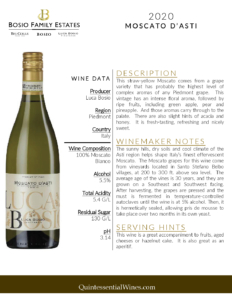 2020 Luca Bosio Moscato d’Asti DOCG – Fact Sheet