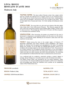 2022 Luca Bosio Moscato d’Asti DOCG – Fact Sheet