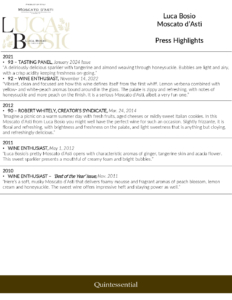 Luca Bosio Moscato d’Asti DOCG – Press Highlights