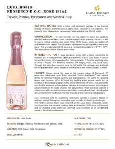 Luca Bosio Prosecco DOC Rosé Extra-Dry – Fact Sheet – 187mL