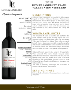 2018 Lucas & Lewellen Cabernet Franc – Fact Sheet