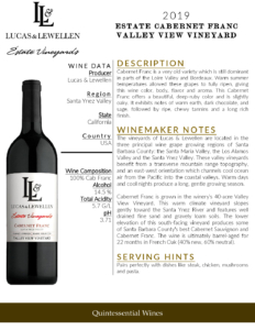 2019 Lucas & Lewellen Cabernet Franc – Fact Sheet