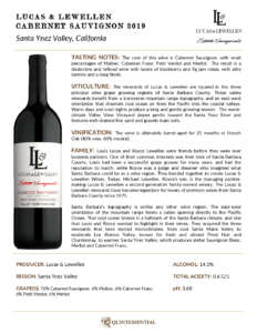 2019 Lucas & Lewellen Cabernet Sauvignon – Fact Sheet