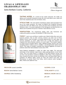 2022 Lucas & Lewellen Chardonnay – Fact Sheet