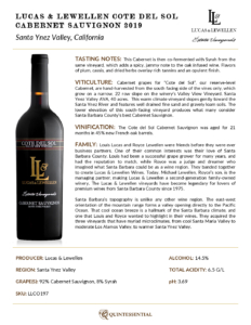 2019 Lucas & Lewellen Cote del Sol Cabernet Sauvignon  – Fact Sheet
