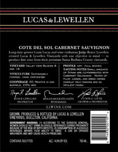 Lucas & Lewellen Cote del Sol Cabernet Sauvignon – Back Label – Non-Vintage