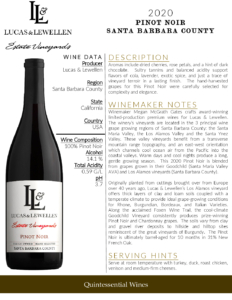 2020 Lucas & Lewellen Pinot Noir – Fact Sheet