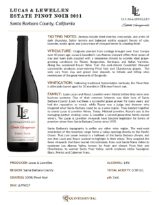2021 Lucas & Lewellen Pinot Noir – Fact Sheet