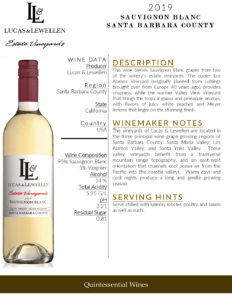2019 Lucas & Lewellen Sauvignon Blanc – Fact Sheet