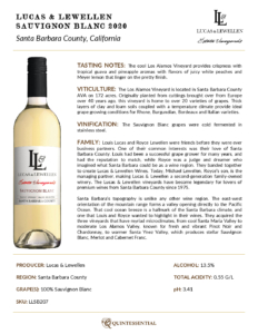 2020 Lucas & Lewellen Sauvignon Blanc – Fact Sheet