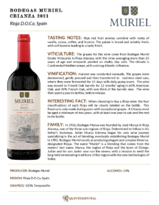 2021 Muriel Crianza – Fact Sheet