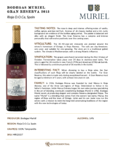 2015 Muriel Gran Reserva – Fact Sheet