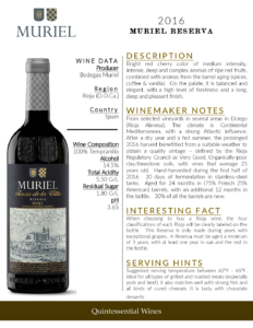 2016 Muriel Reserva – Fact Sheet