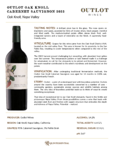 2022 Outlot Oak Knoll Cabernet Sauvignon – Fact Sheet