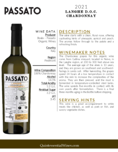 2021 Passato Organic Langhe Chardonnay – Fact Sheet