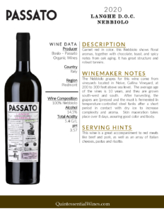 2020 Passato Langhe Nebbiolo, Made with Organic Grapes – Fact Sheet
