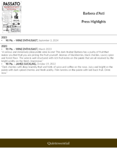 Passato Barbera d’Asti Superiore, Made with Organic Grapes – Press Highlights