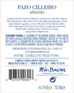 Pazo Cilleiro Albariño – Back Label – Non-Vintage