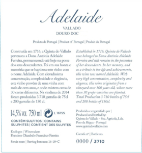 Quinta do Vallado Adelaide Douro Red – Back Label – Non-Vintage
