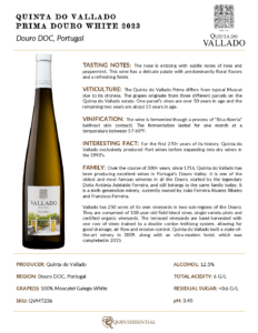 2023 Quinta do Vallado Prima Moscatel – Fact Sheet
