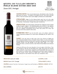 2020 Quinta do Vallado Reserva Red Field Blend – Fact Sheet