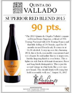 2015 Quinta do Vallado Superior Douro Red – 90 points, Wine Advocate – Accolade Sell Sheet