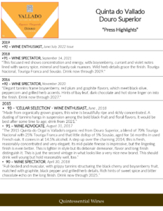 Quinta do Vallado Superior Douro Red – Press Highlights
